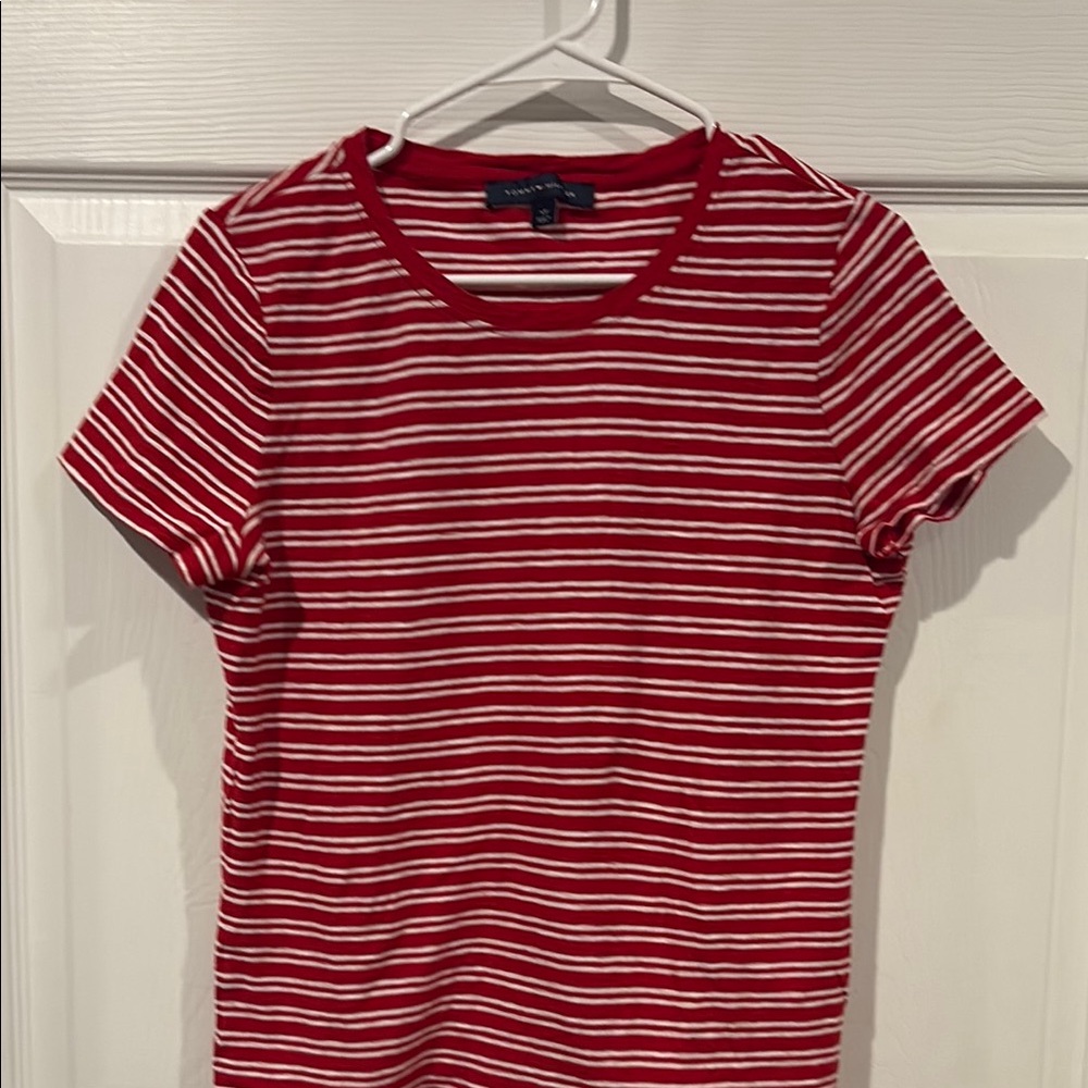 Tommy Hilfiger Red and White Striped Crew Tee
